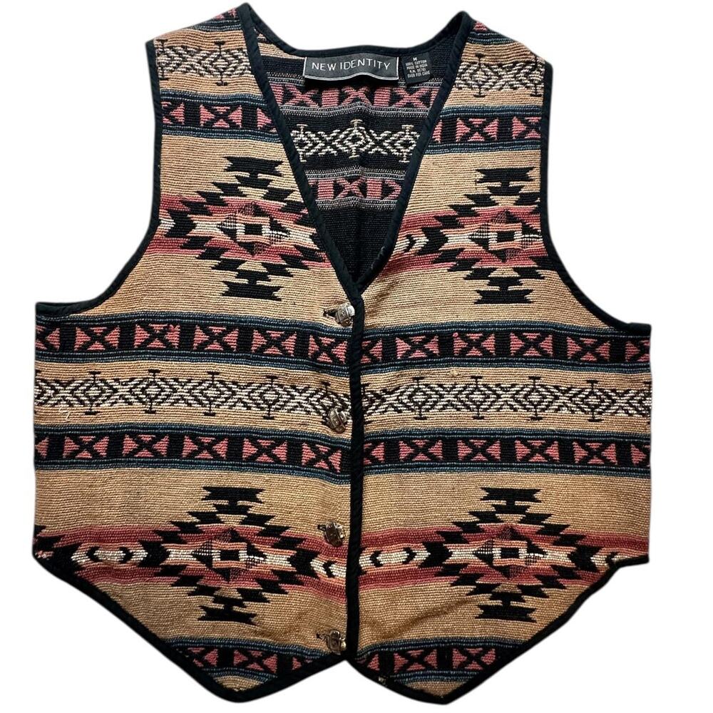 Vintage New Identity Western Canvas Aztec Vest Size Medium